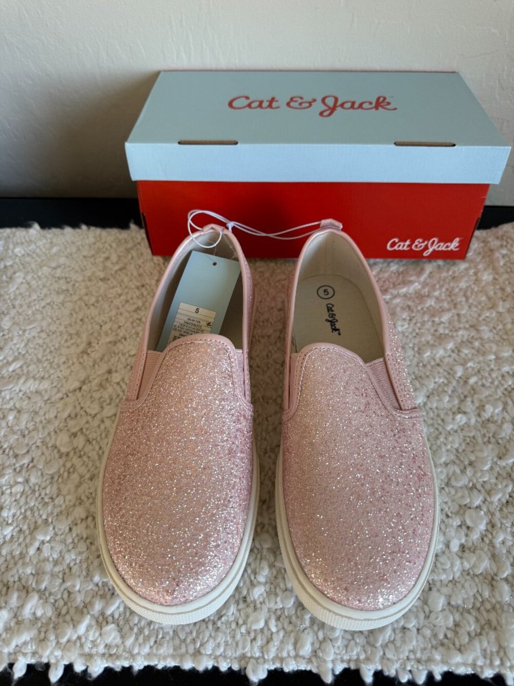 NWT Cat & Jack Charlotte Slip-On Pink Glitter Sneakers